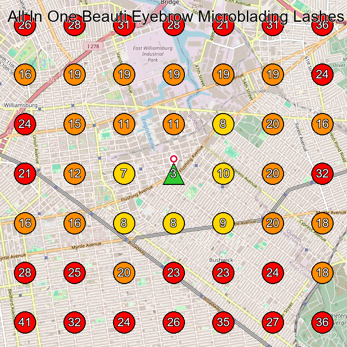 All In One Beauti Eyebrow Microblading Lashes Make Up GeoGrid visibility map for Facial Spa in Brooklyn